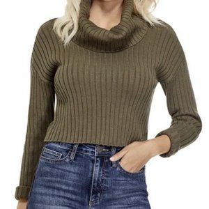 GUESS Olive Green Cropped Turtleneck Knit Sweater